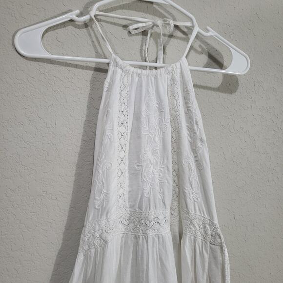 Dzarm White Halter Mini Dress Womens Small Summer Sundress Beachy Boho Cottage - Picture 7 of 11
